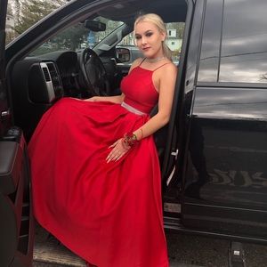 Red satin prom dress